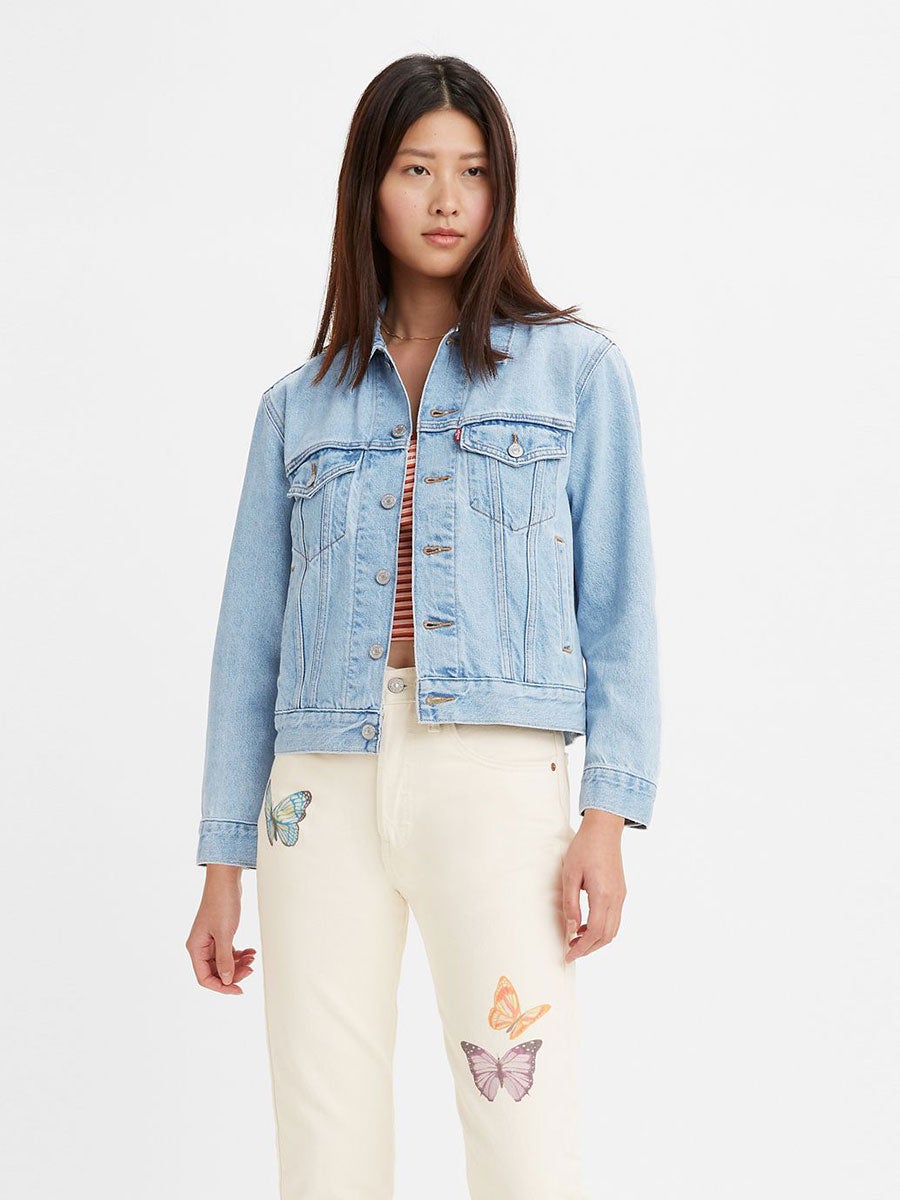 Levi's ex boyfriend sales trucker jacket indigo