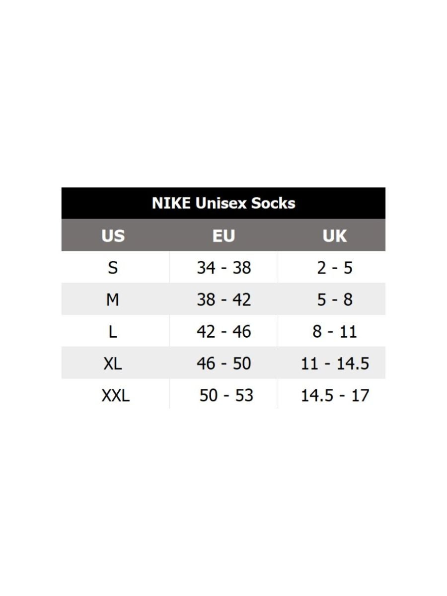 Nike unisex 2025 socks size chart