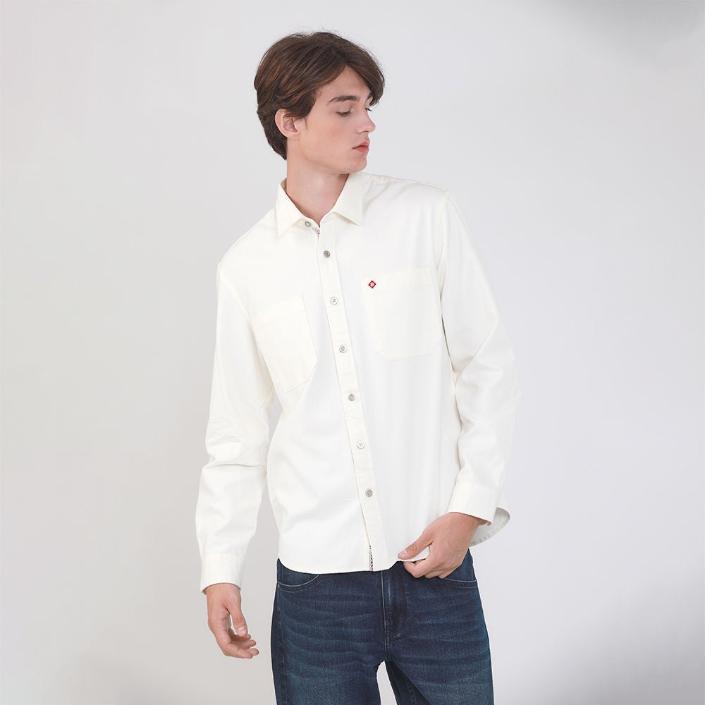 e-Tax | 30.0% OFF on Sleeves Henry Shirts Men\'s Long Fit) White GO ANYWHERE (Regular John