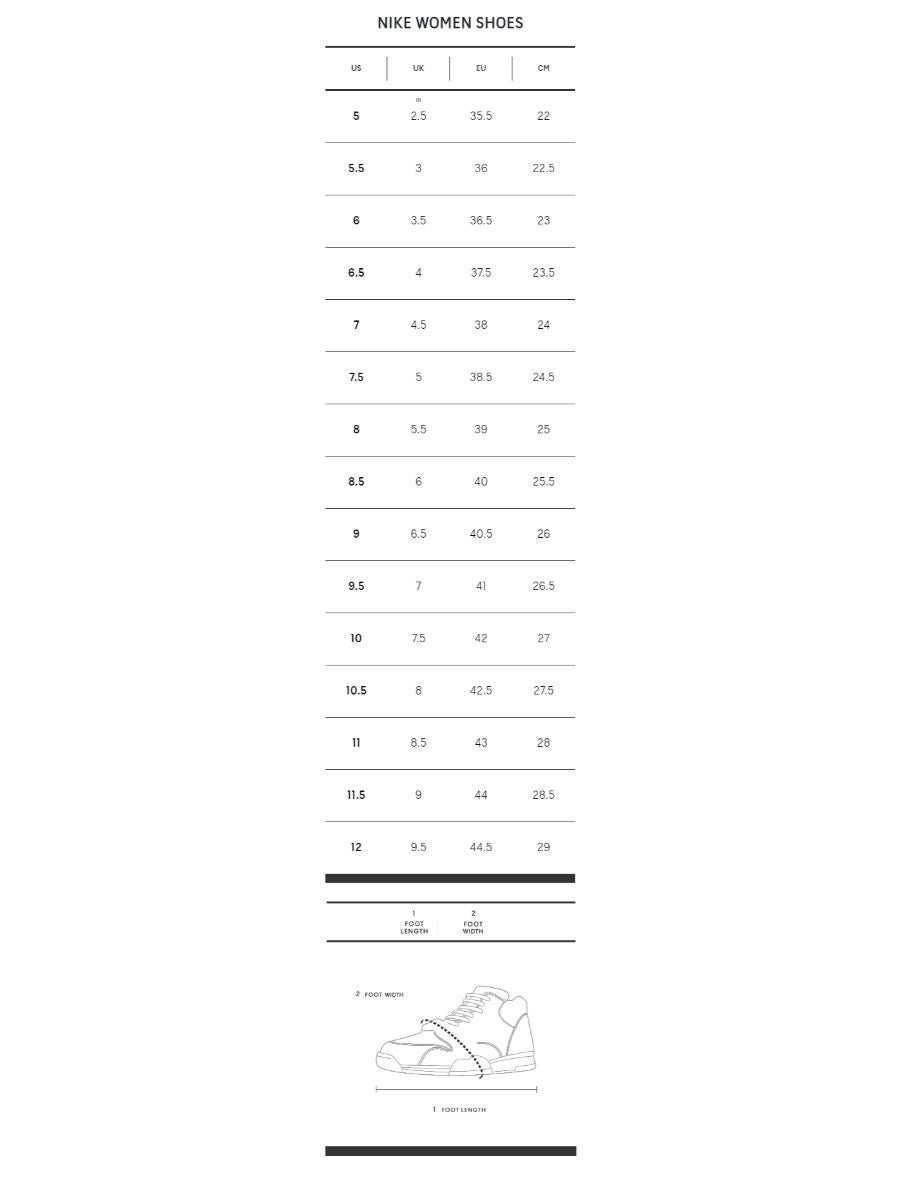 Nike benassi women's outlet size chart