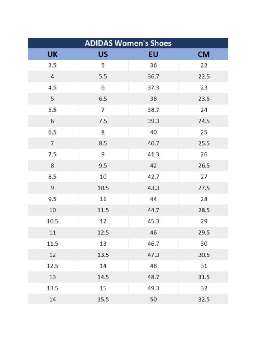 Adidas womens running shop shoes size chart