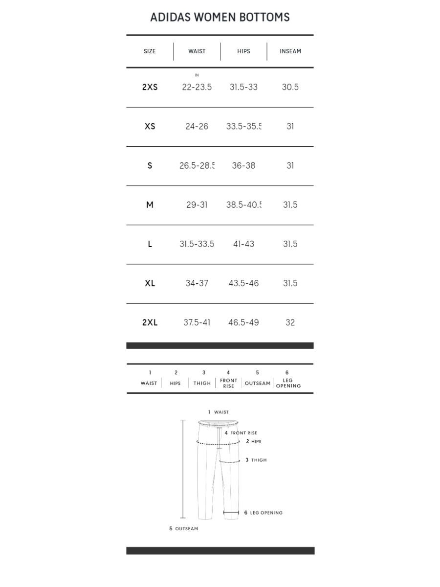 Adidas womens track pants size sales chart