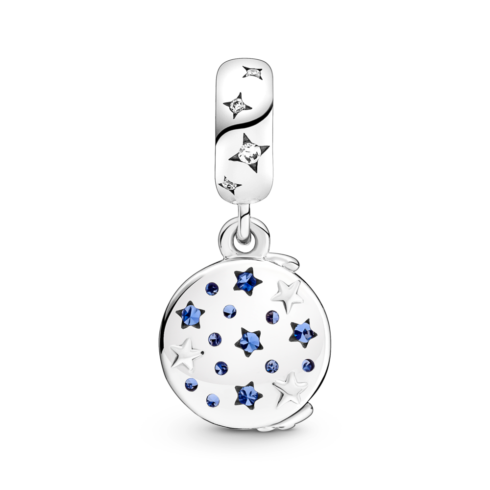 Snowflake sterling silver charm with blue frozen Murano glass