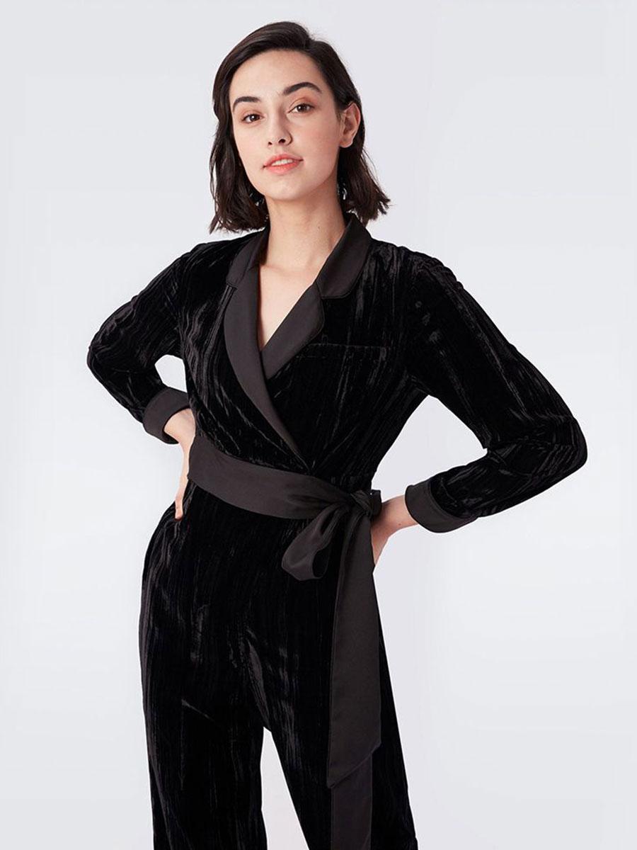 Dvf black store velvet jumpsuit