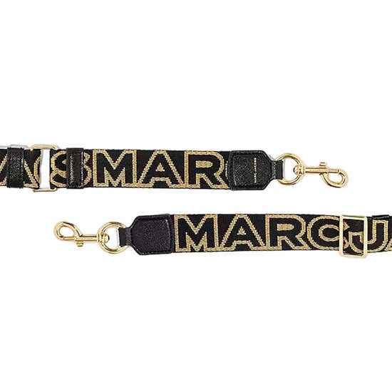 Marc Jacobs The Thin Outline Logo Black Gold Webbing Strap