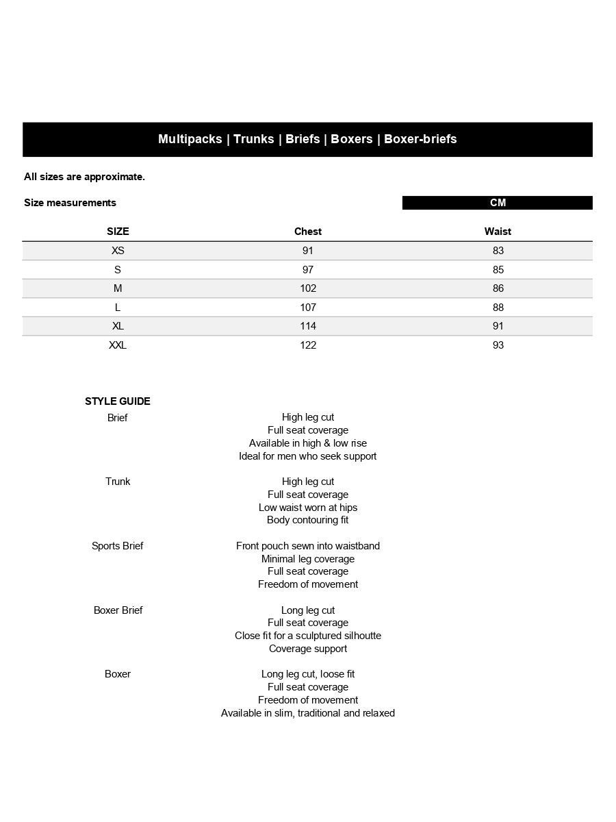 calvin klein men's size chart