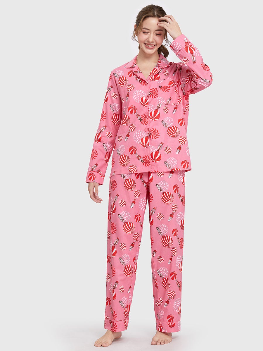 SWEET SENSATIONS Women Pyjamas Long Sleeves Shirt Long Pants Red