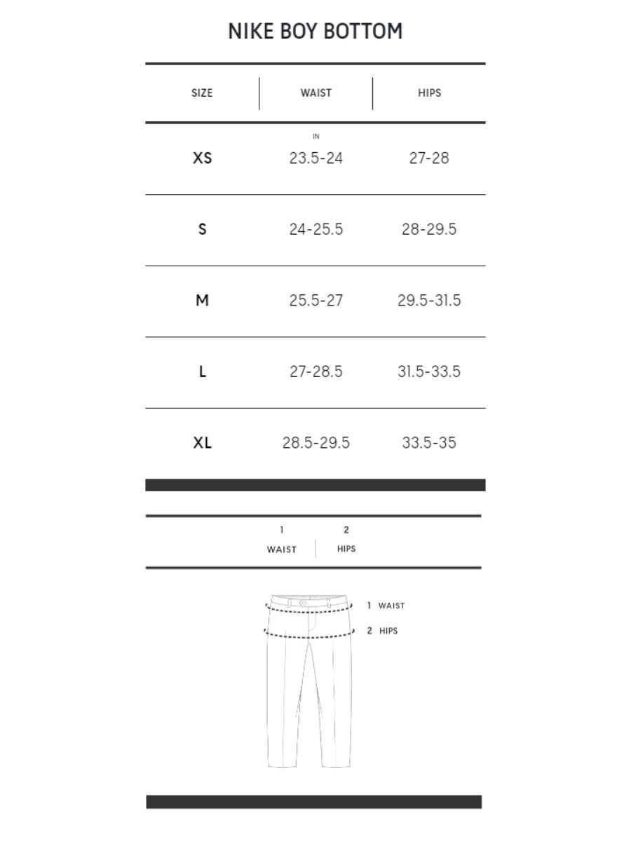 Nike boys pants hot sale size chart