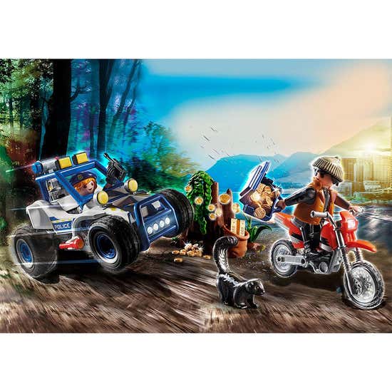 PLAYMOBIL Police Bicycle with Thief Action Figure Set, 17 Pieces 