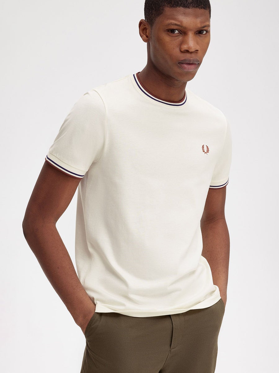 Fred Perry Men TWIN TIPPED T-SHIRT ECRU/WHISKY BRWN
