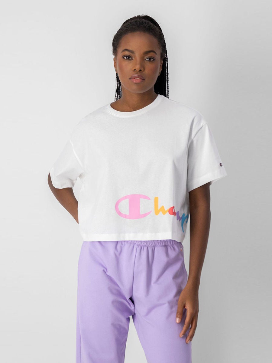 Champion script logo cropped sale tee