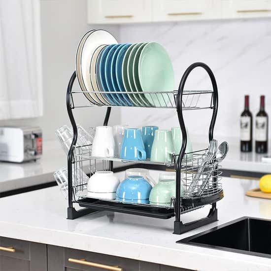 Iris 2 Tier Stainless Steel Compact Dish Rack Black