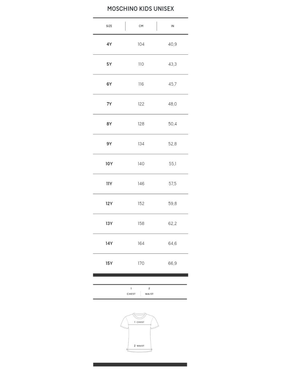 Moschino clothing discount size chart