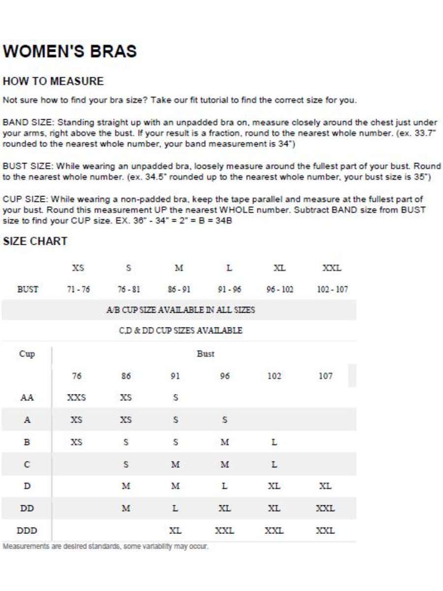 under armour bra size guide