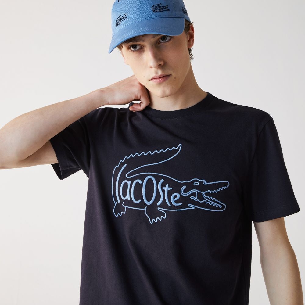 LACOSTE Navy Blue Men's Crew Neck Crocodile Embroidery Cotton T