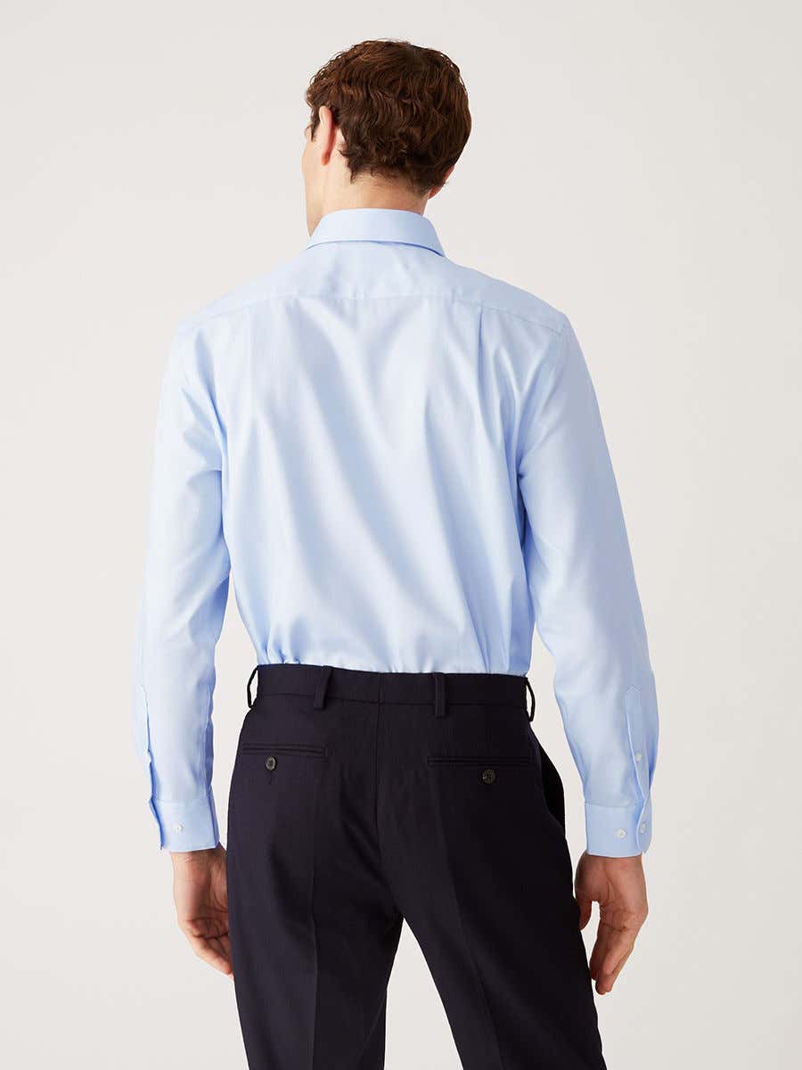 Non-Iron Stretch Twill Grid Check Shirt - Ocean Blue