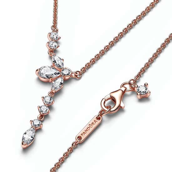 14k Rose gold-plated necklace with clear cubic zirconia