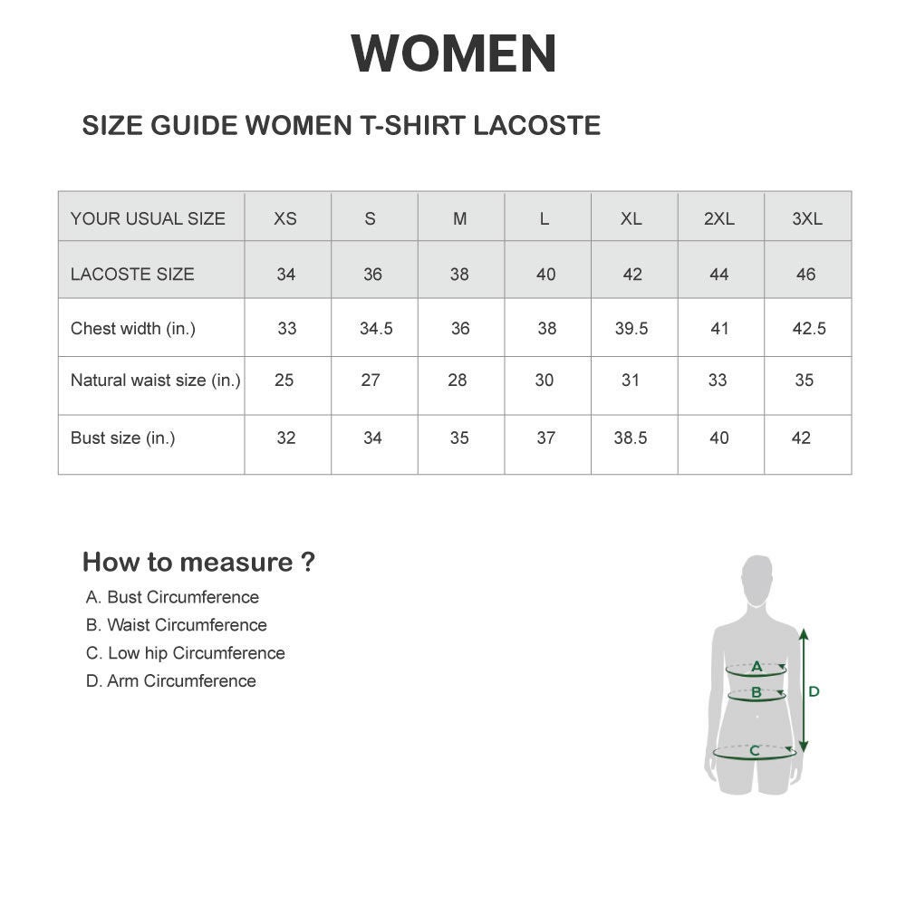 Lacoste women's deals polo size chart