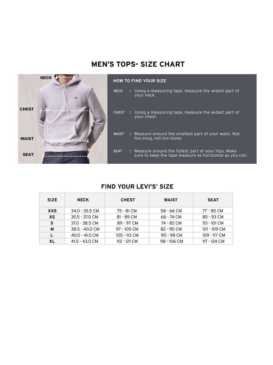 Levis t shirt store men's size chart