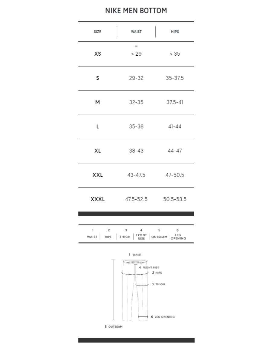 nike dri fit shorts size chart