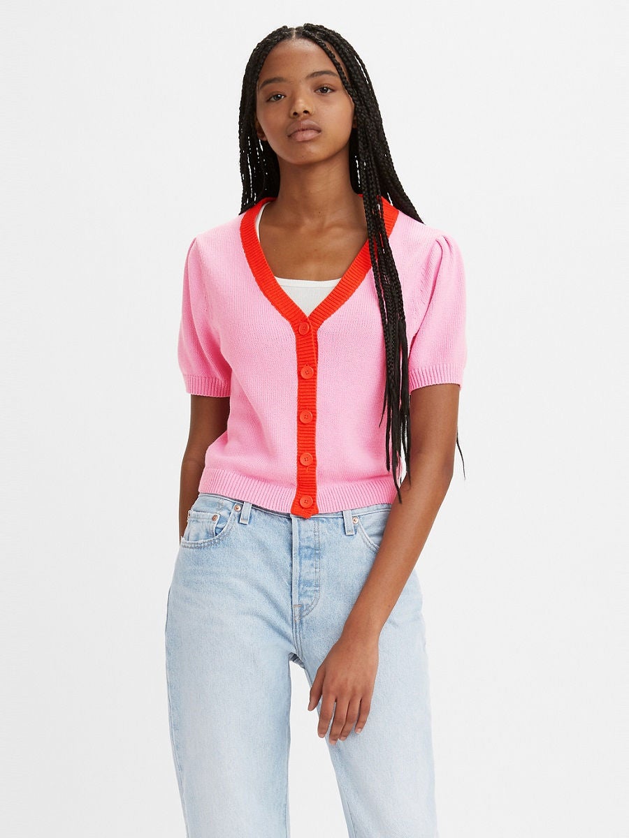 LEVI'S Women's Josie Short Sleeve Cardigan Begonia Pink - Central