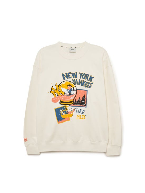 MLB Korea Unisex Like Cartoon Oversized Sweatshirt NY Yankees Cream