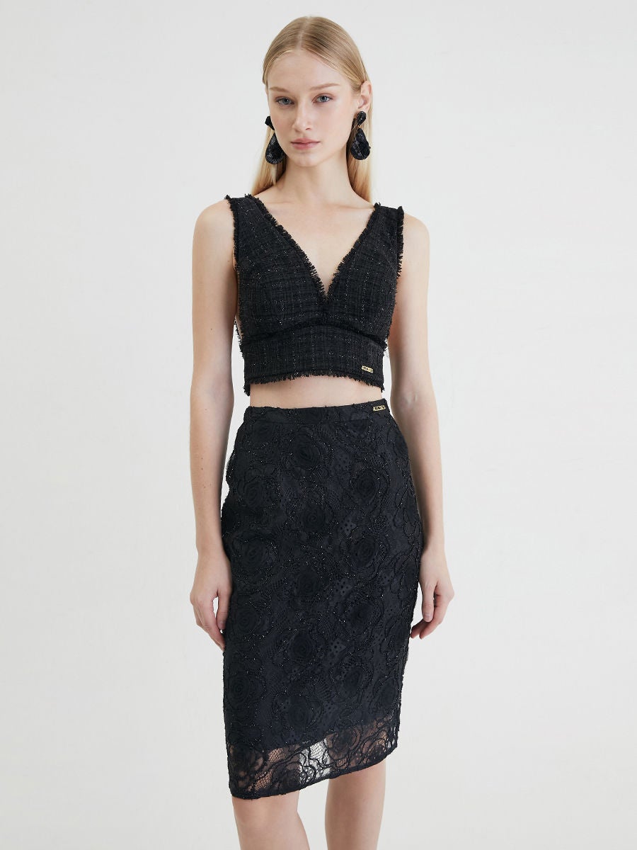 Black a discount line lace skirt