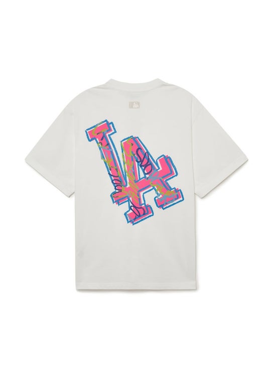 47 Brand MLB LA Dodgers T-Shirt In Off White With Colour Blocked Infill  Logo for Men