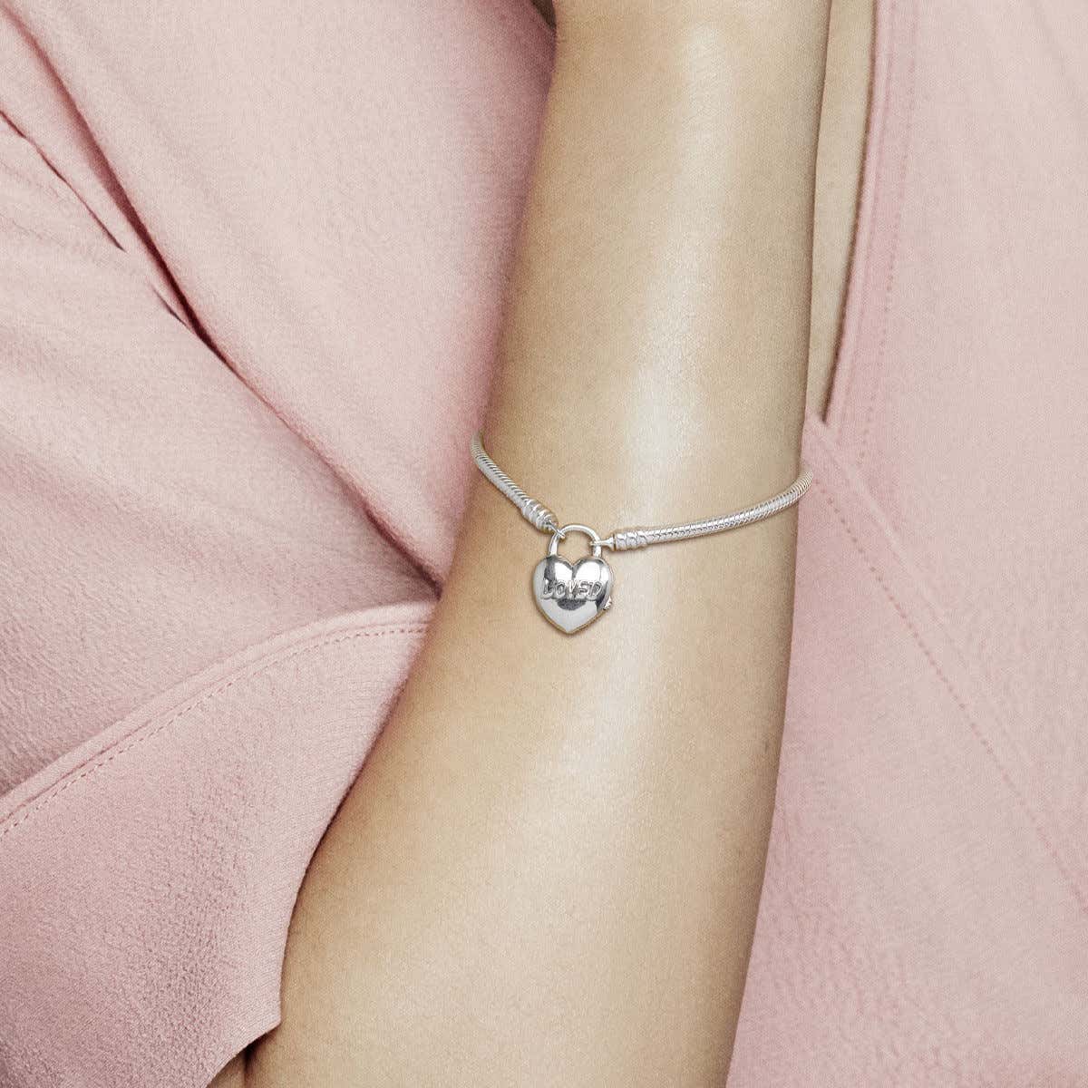 Pandora Moments Heart Clasp Bracelet, Padlock and Clip Charm Set