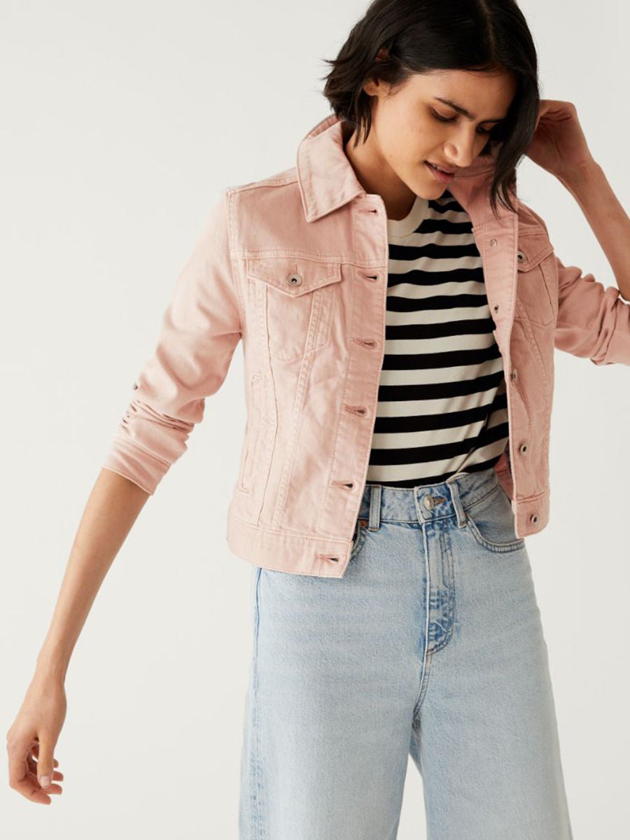 Pink stretch clearance denim jacket