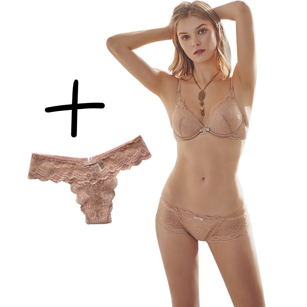 SKINN INTIMATE Basic Beige Lace Push Up Bra with Underwear in Set (Made In Korea) pic pic