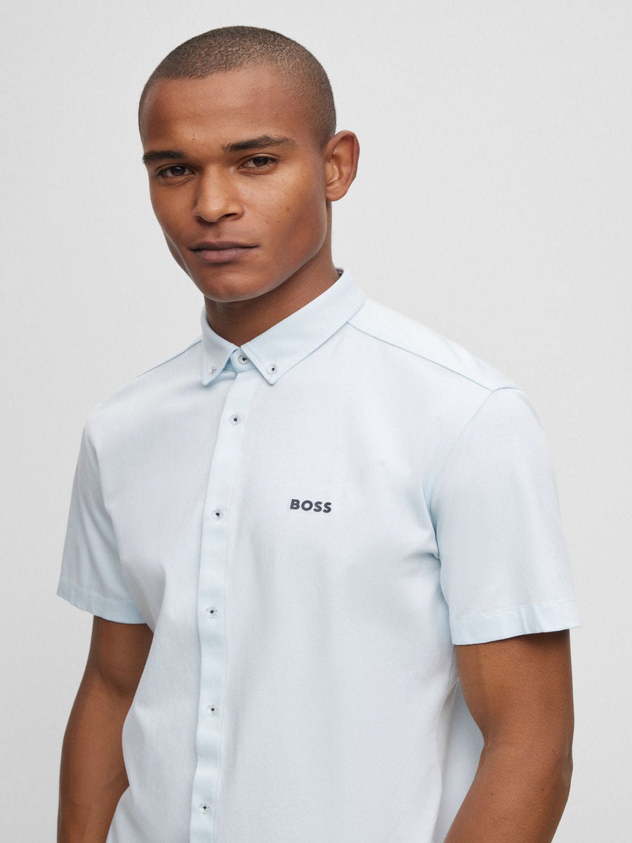 Hugo boss blue on sale short sleeve shirt