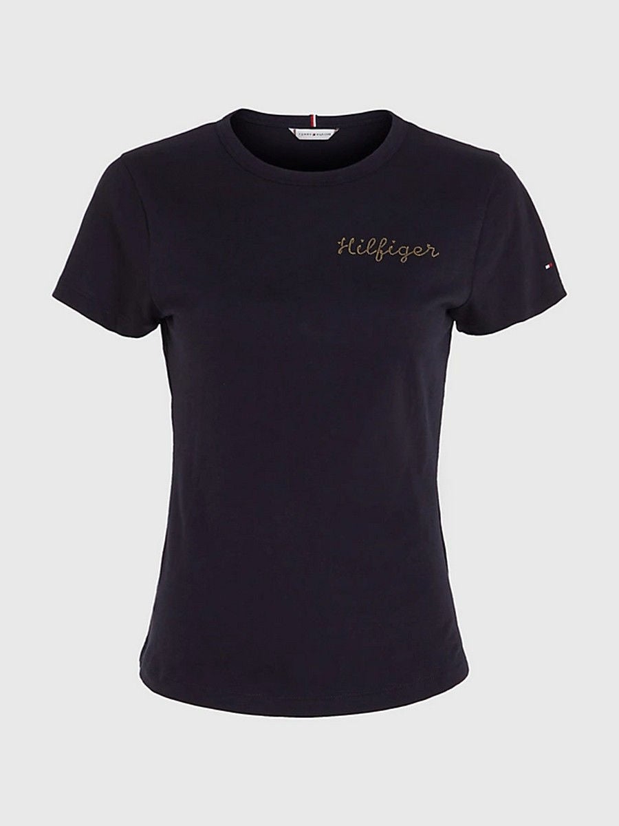 24.98% OFF on TOMMY HILFIGER Women Stripe Slim Fit Metallic Logo T