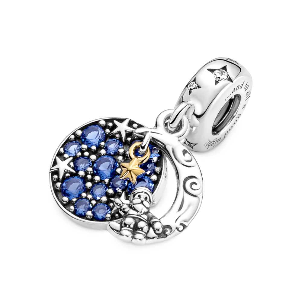 Snowflake sterling silver charm with blue frozen Murano glass