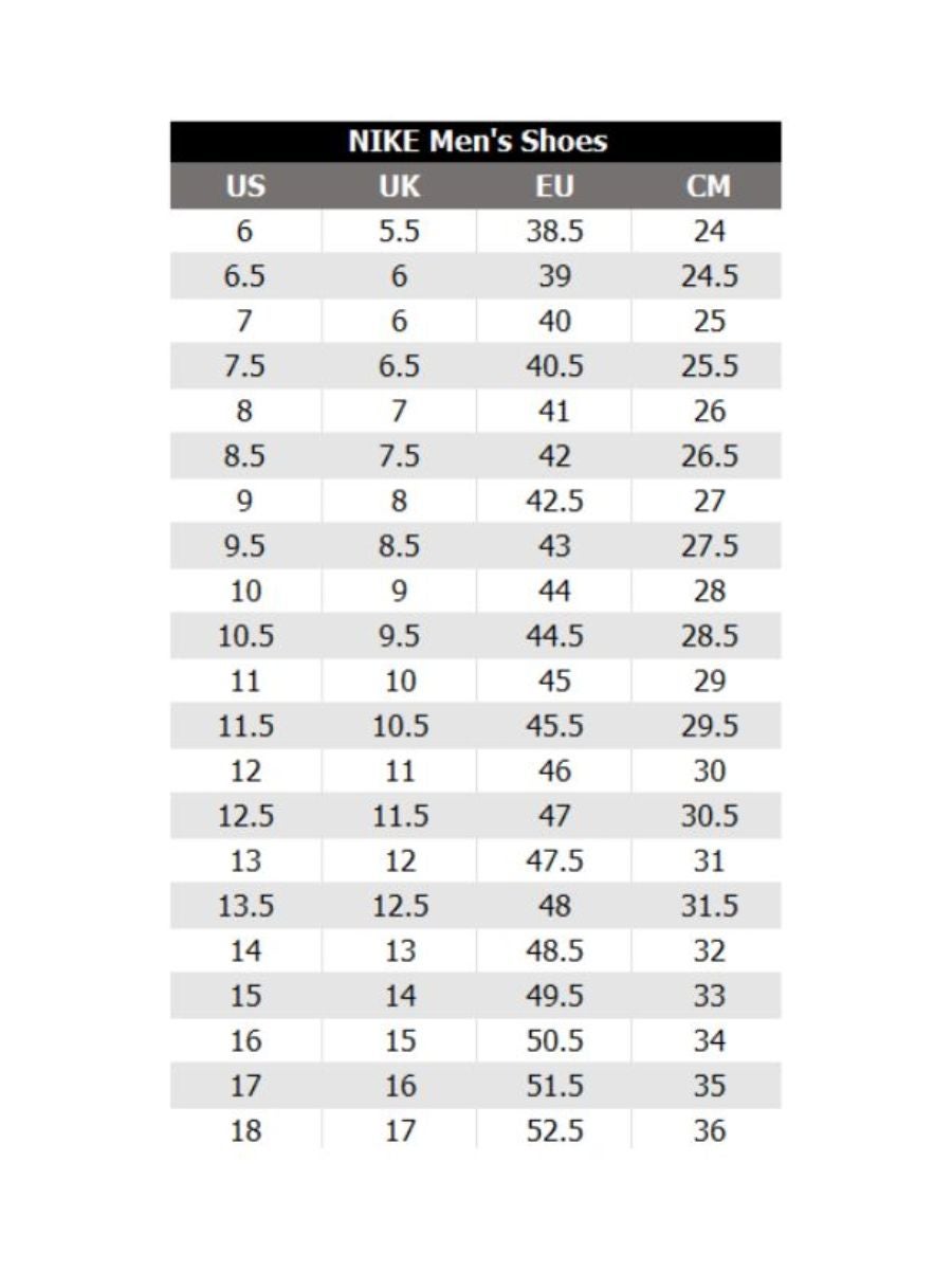 Nike zoom on sale fly size chart