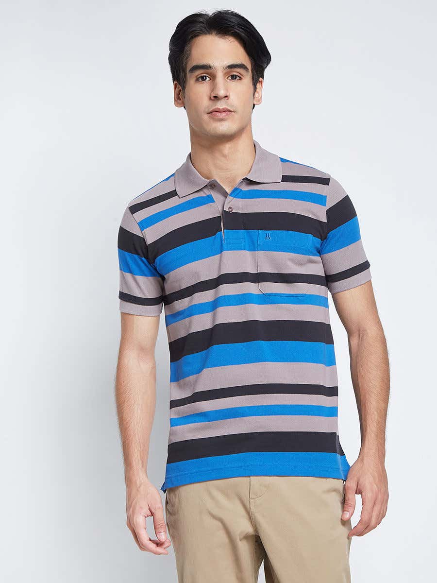 JOHN LANGFORD OF LONDON Men's Shirt - Size Medium (Navy Blue and White  Stripe)