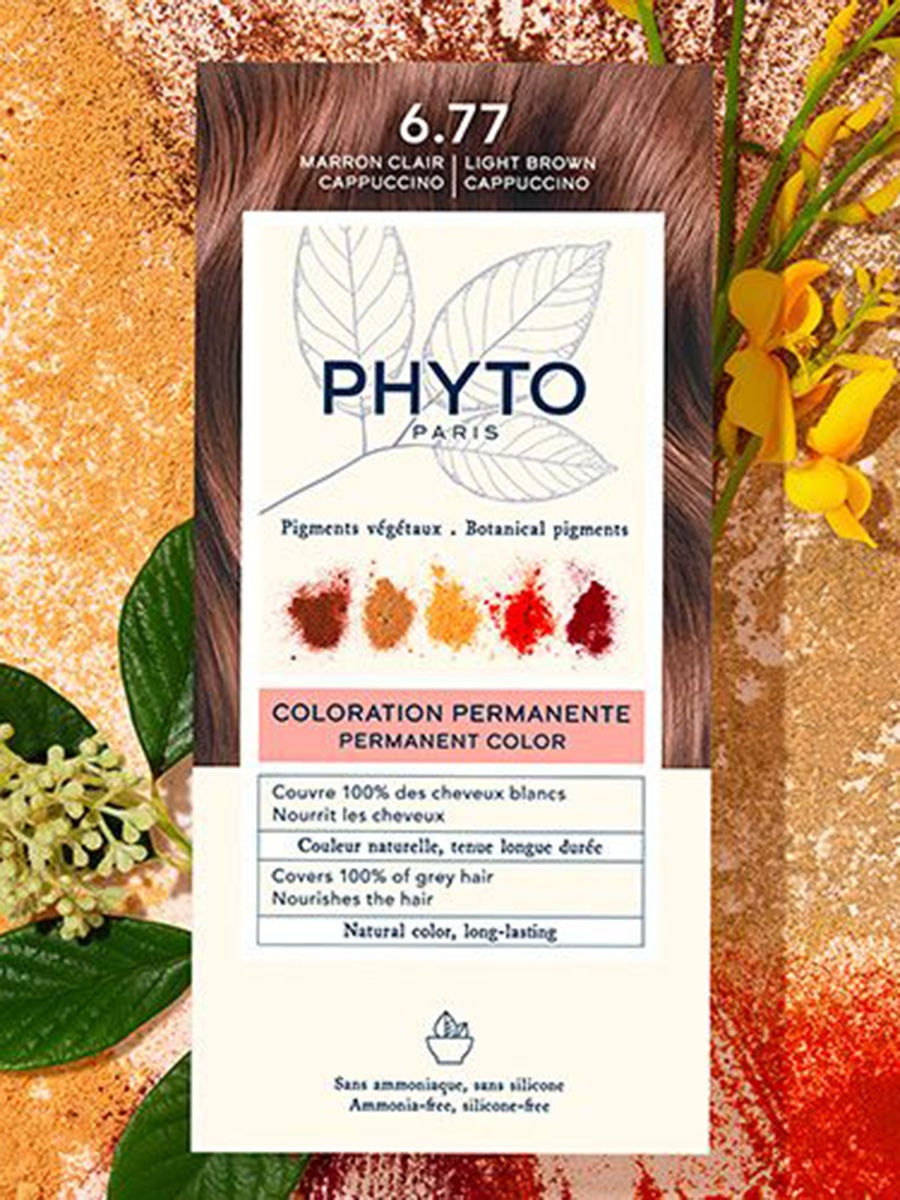 PHYTO Hair Dye Permanent Color 6.77 Light Brown Cappuccino