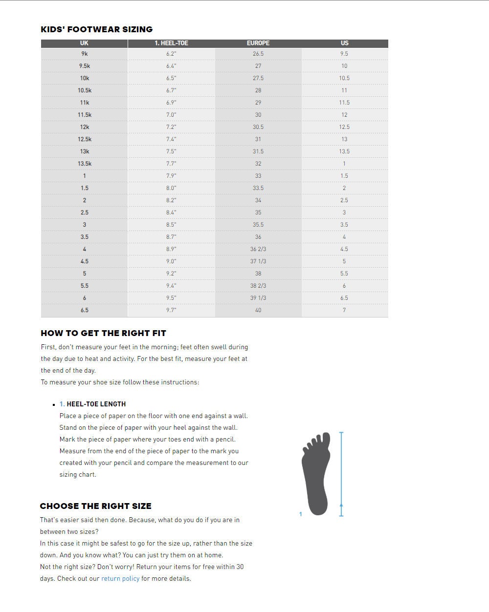 Adidas shoe sale size guide