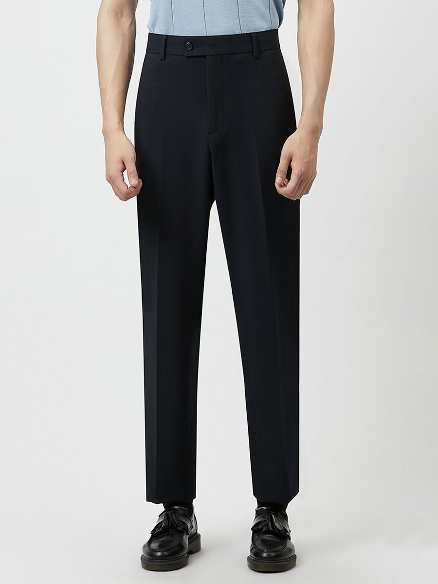 WES Formals by Westside Navy Blue Slim Fit Trousers
