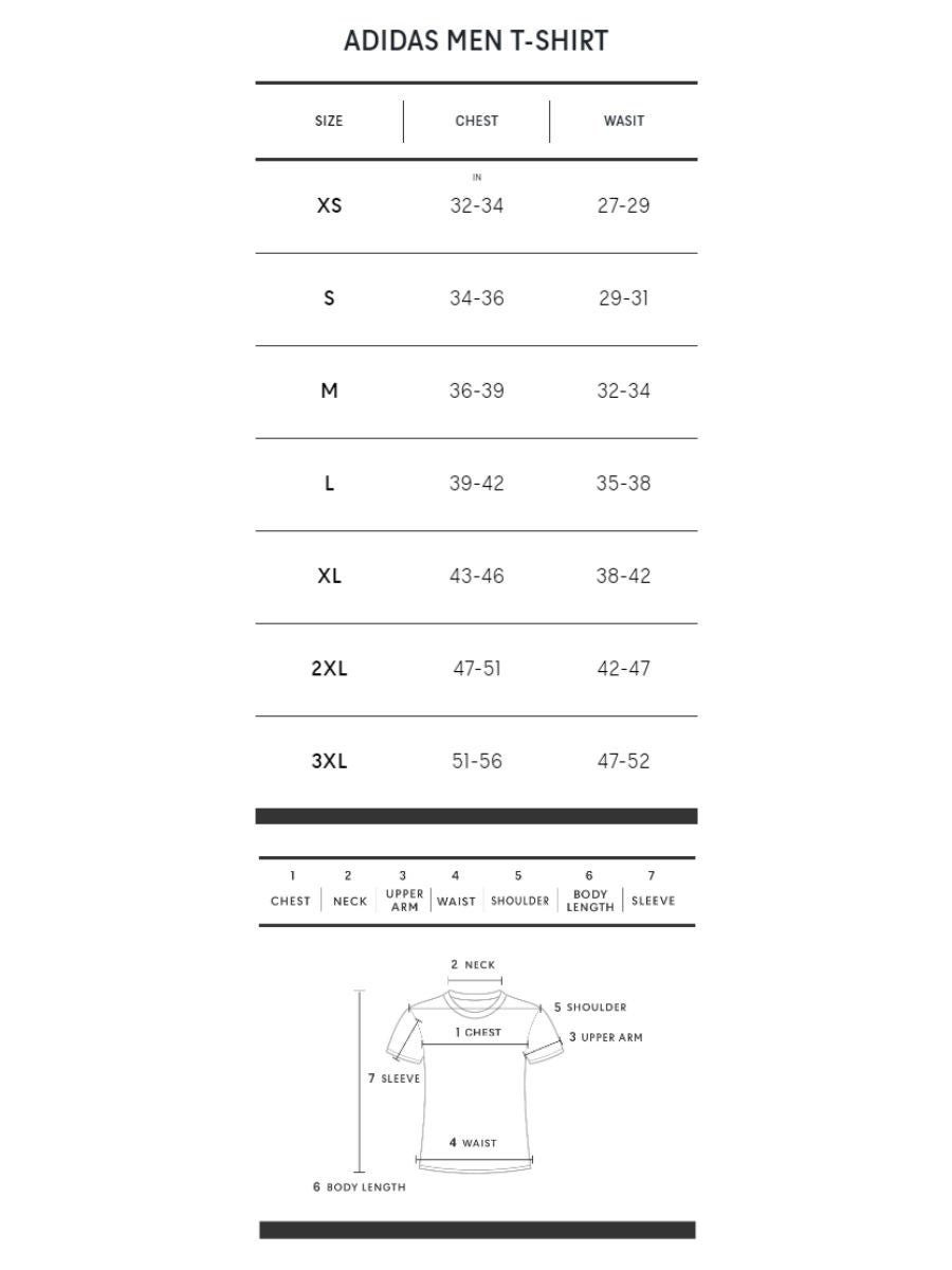 Adidas mens t 2025 shirt size chart