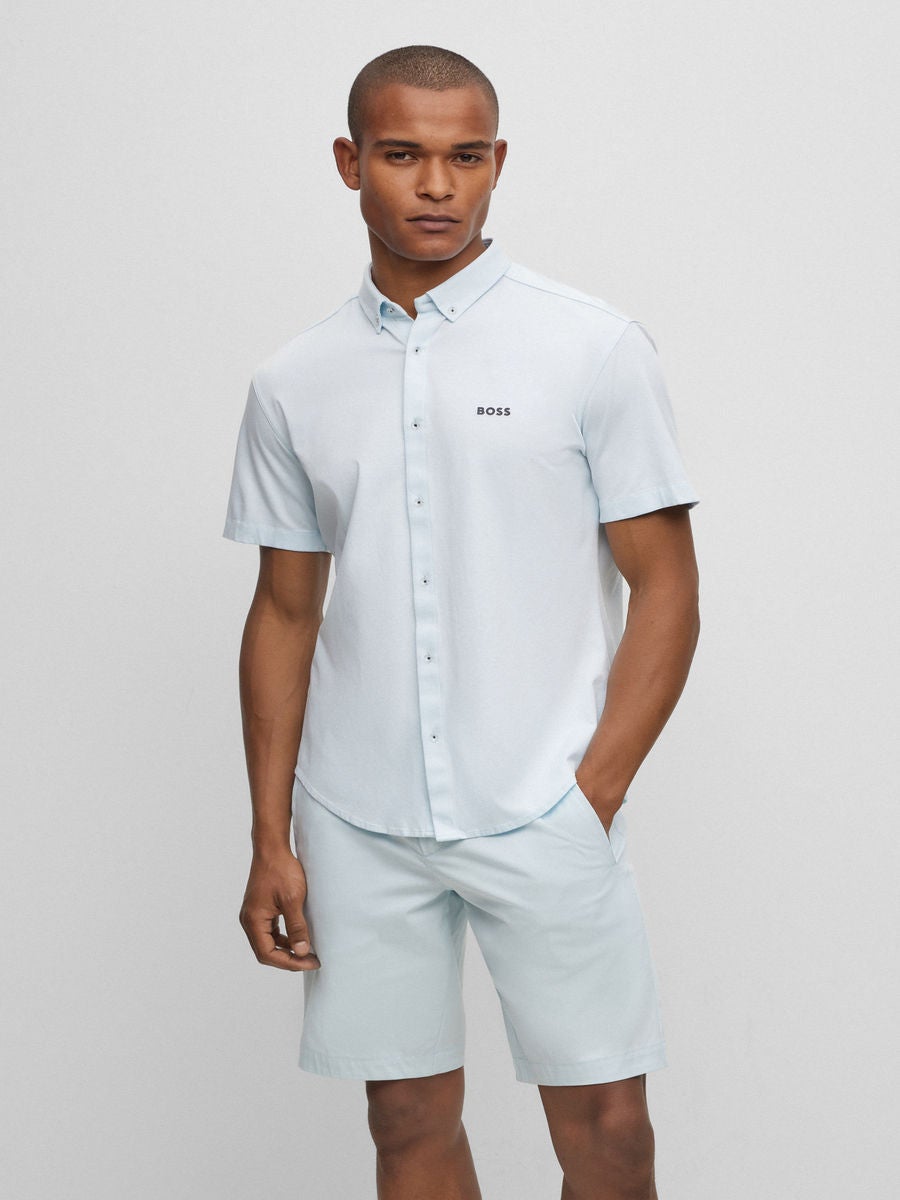 hugo boss blue short sleeve shirt