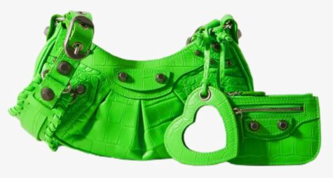 Balenciaga Le Cagole XS studded neon croc-effect leather shoulder bag